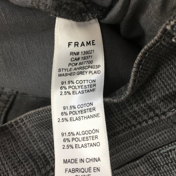 FRAME Washed Grey Plaid ALI High Rise Cigarette Leg 5 Pocket Logo Hardware Jeans - Picture 4 of 10